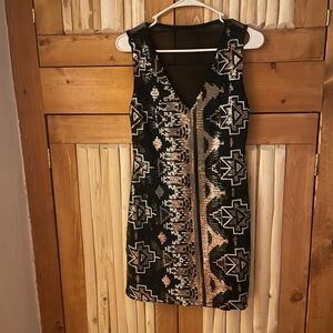 Black and Gold Patterned Sleeveless Dress